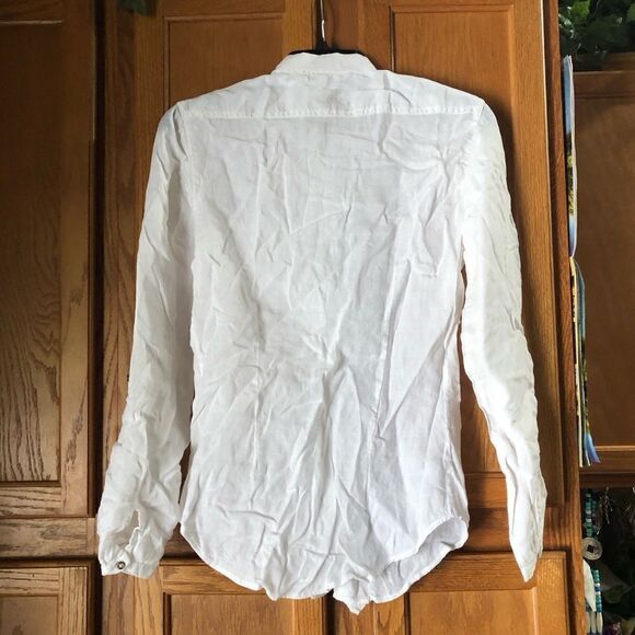 Massimo Dutti Ruffle Linen Hidden Front Button Up Blouse Size 36 - Picture 11 of 13